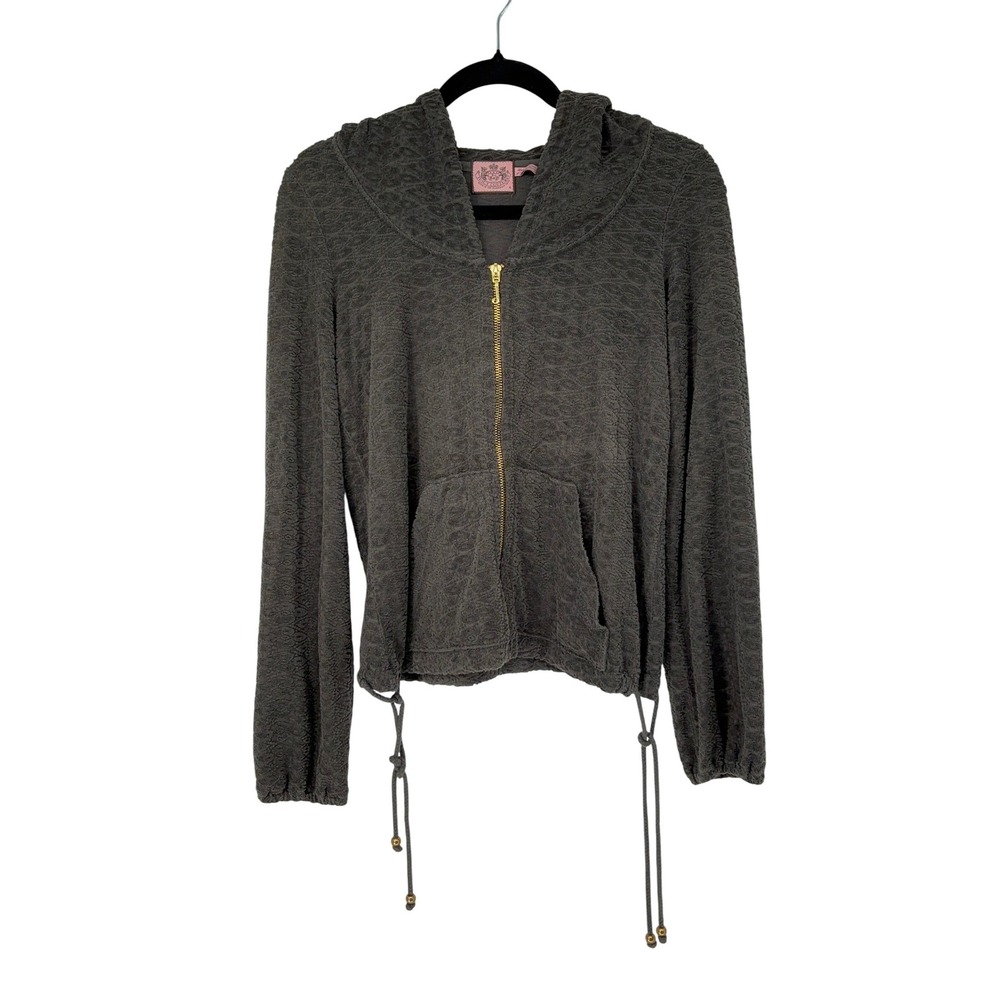 Juicy Couture Y2K Terry Cloth Hoodie Olive Green Full Zip Drawstring Jacket